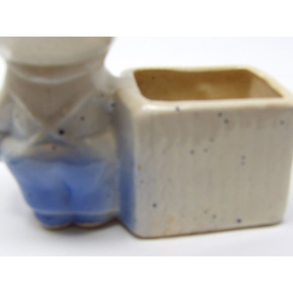 Vintage Planter Anthropomorphic Pig Blue Hat, Bow Tie Overalls 5 1/2" H x 5 1/2" - Picture 8 of 10